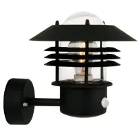 Nordlux Vejers Wall Light Metal and Glass Black | IP54 - Suitable for E27 - Motion and Light Sensor